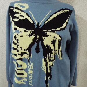 Emmiol Unisex Sweater Harajuku Butterfly Pullover Thick Warm Soft Blue